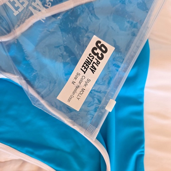 93 Play Street Mila Bikini Bottom Hawaiian Ocean Blue White Trim Mens M - Picture 10 of 10